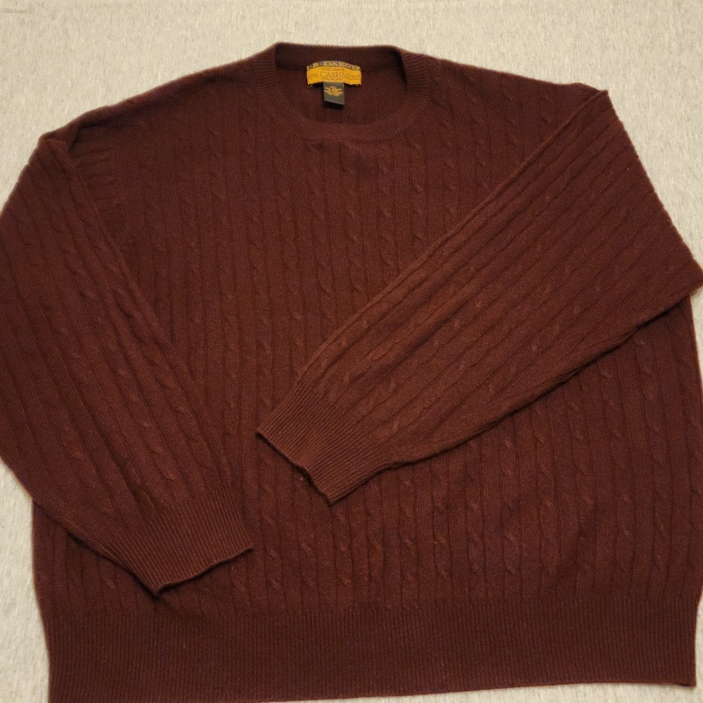 BB Dakota Mens XXL 2XL Brown Burgundy Cable Knit 100 Cashmere Crewneck Sweater
